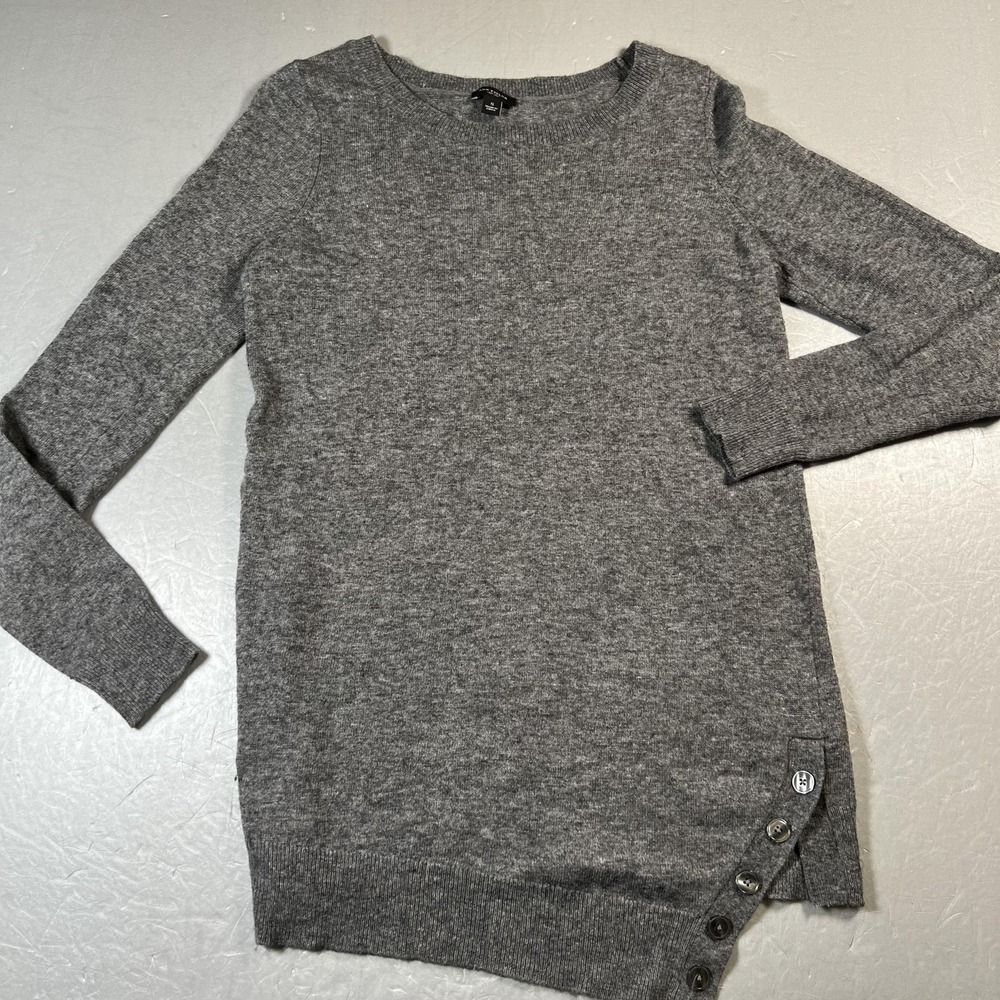 Ann Taylor Sweater Womens Small Gray Merino‎ Wool Cashmere Blend Tunic Pullover